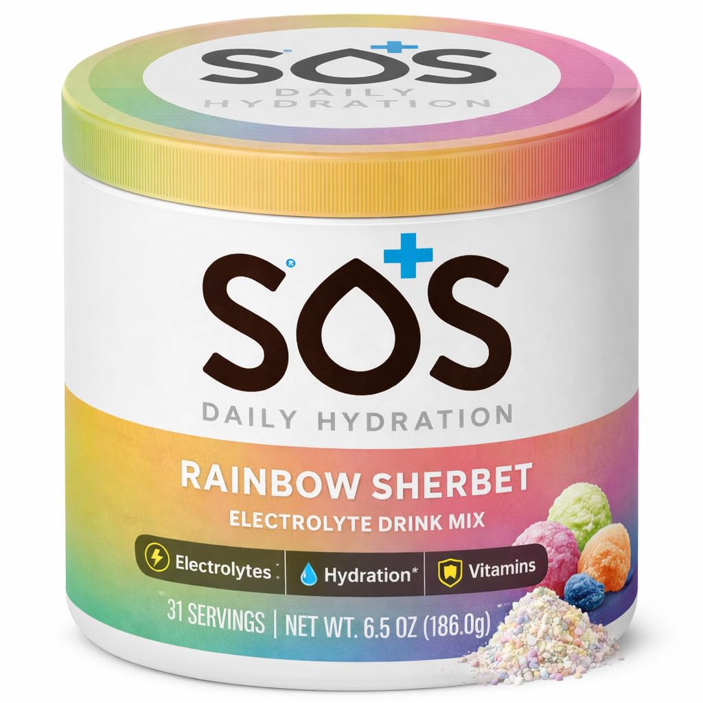 SOS Hydration Electrolyte Powder Drink Mix ← 31 Servings Silencio Bajo Azúcar Silencio 15 Calorie ← Keto-Friendly & Rapid Rehydration ← Rainbow Sherbert