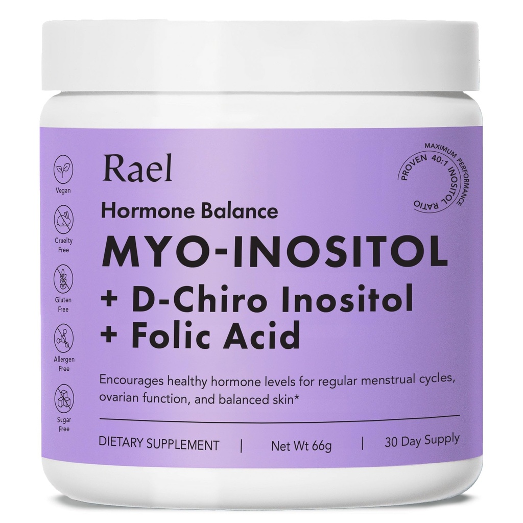 Rael Hormone Balance for Women, Inositol Powder Supplement - Vitamin B8, 40:1 Proven Ratio, Folic Acid for Ovarian Function (30 Servings)