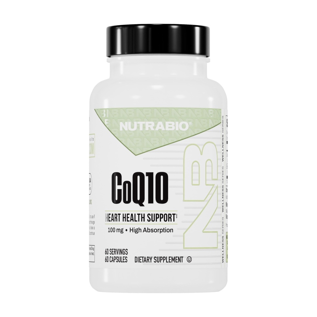 NutraBio CoQ10 Suplemento dietético, Función cardíaca sana y producción de energía celular, 100 mg - 60 cápsulas