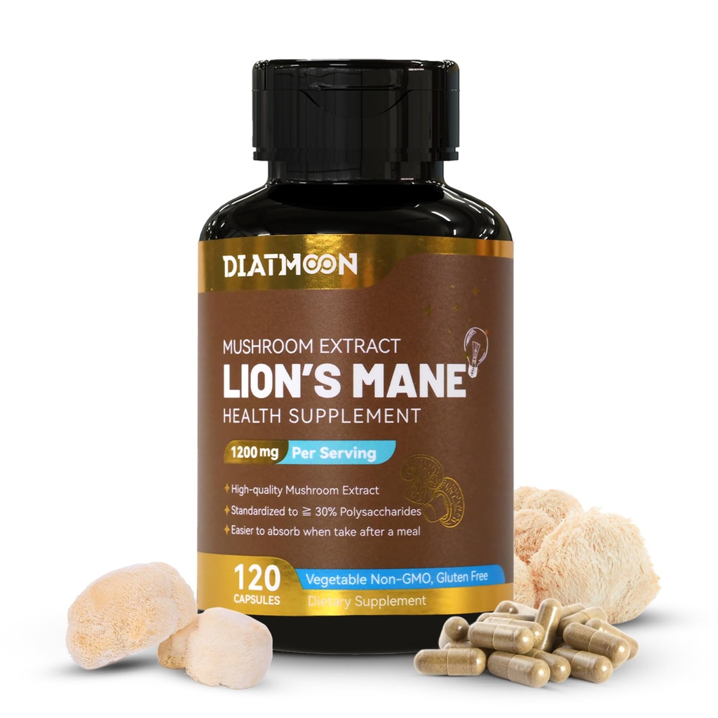 Lions Mane Suplemento capsules, Lion Mane Mushroom 1200mg, Brain &amp; Immune Support, Non-GMO, Non-Gluten, Vegan-Friendly, Lion’s Mane Powder, 120 Conde