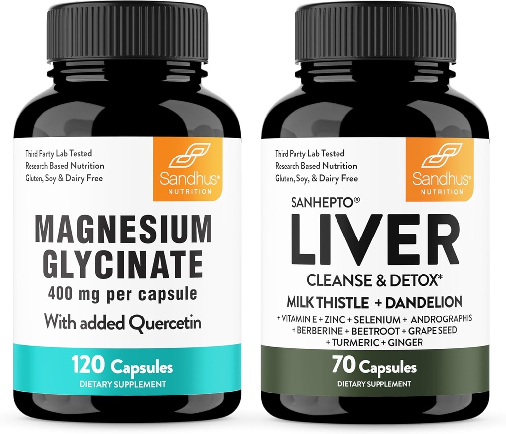 Sandhu's Magnesium Glycinate with Quercetin & Liver Support Capsules ← Soporta calidad sueño, relajación y salud del hígado