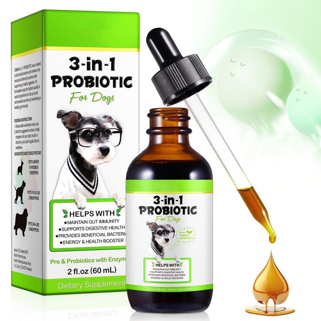 Probióticos para perros,3-en-1 Probióticos para perros,Probióticos de perros para soporte digestivo, Suplementos Probióticos para perros, Probióticos para perros, Probióticos líquidos para perros