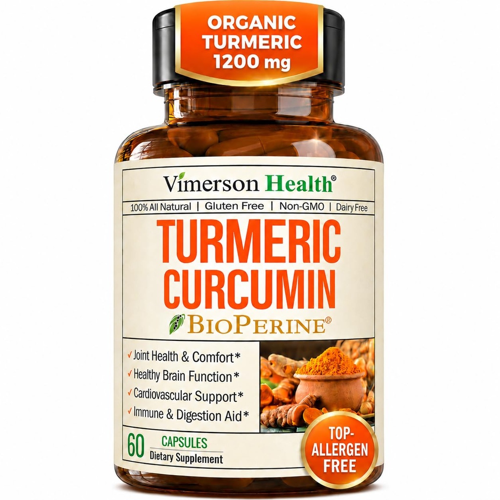 Suplemento de la Curcumina Turmérica - 1200 mg Tormérica Orgánica + Extracto Tumérico (95% Curcuminoides) para el Soporte Conjunto " Salud Digestiva - Suplemento Turmérico - Curcumina Pura con Pepper Negro - 60 cápsulas