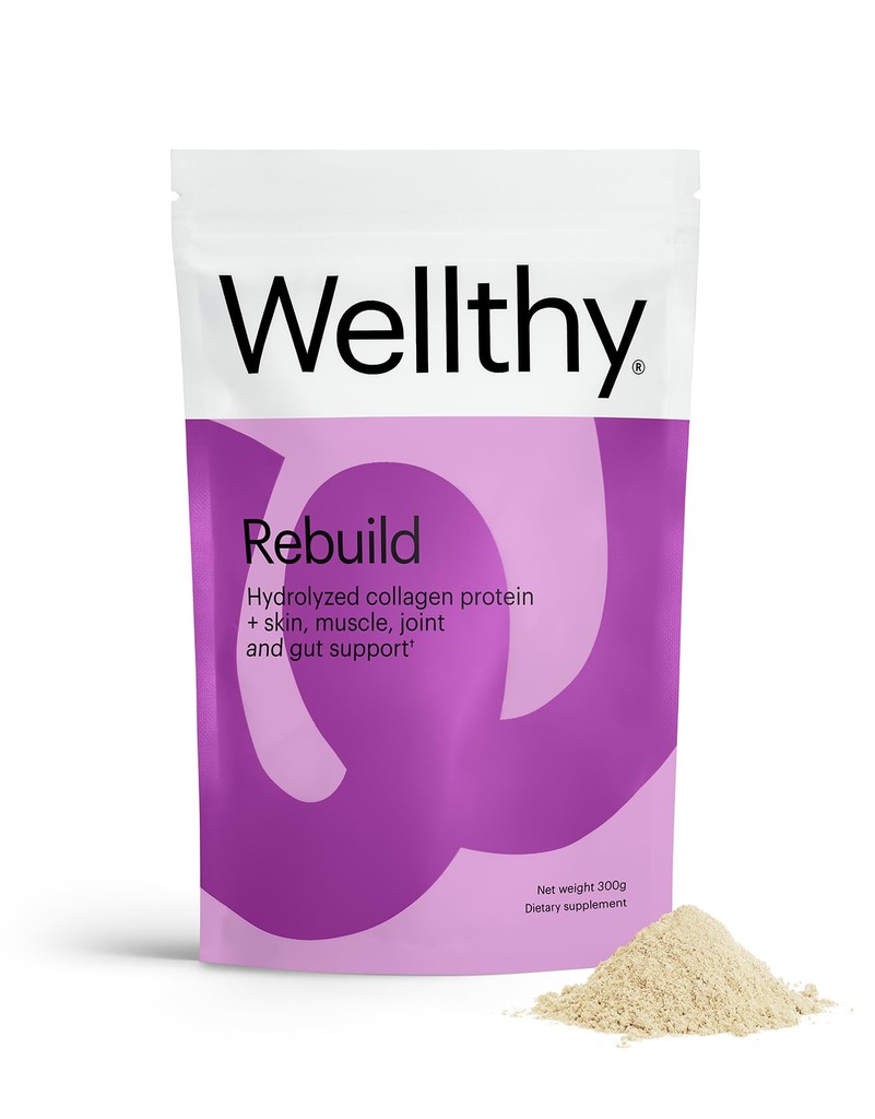 Colágeno Wellthy Peptides Protein Powder - Grass Fed Collagen Hidrolyzed para el crecimiento del cabello, piel, uñas, Gut y soporte conjunto - 20,000mg Collagen & 18g Protein ← Desarrollado (15 Servings)