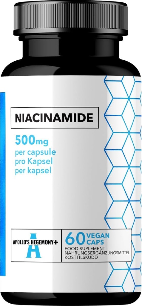 APOLLO'S HEGEMONY Vitamina B3 (Niacinamide) 500mg - 60 cápsulas - 2 meses de suministro de metabolismo mejorado y función nerviosa - Suplemento dietético