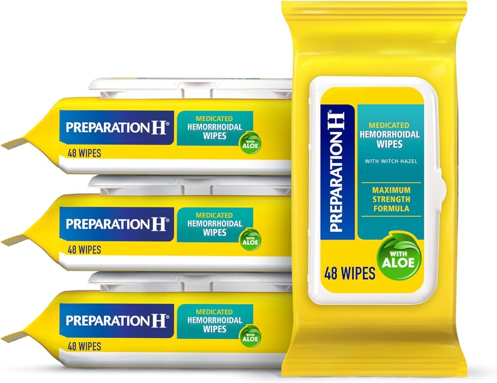 Preparación H Hemorrhoid Flushable Wipes with Witch Hazel for Skin Irritation Relief - 48 Cuenta (Pack of 4)