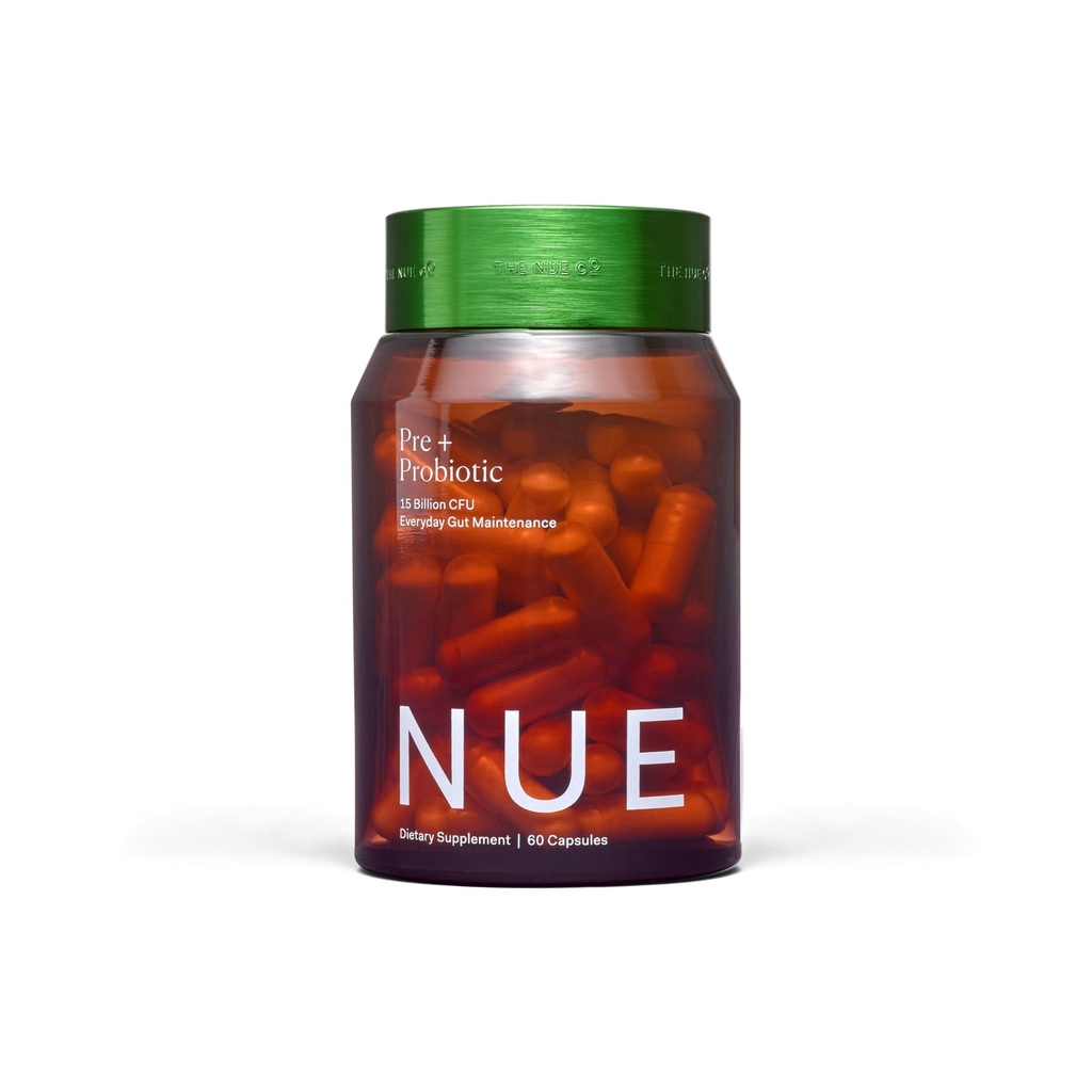 The Nue Co. Pre + Probiotic Supplement - Synbiotic & Spore Based Formula for Daily Gut Balance - Vegan & Gluten Free Immune Supplement - Supports Digestive Wellness, Immunity & Skin | 60 Capsules