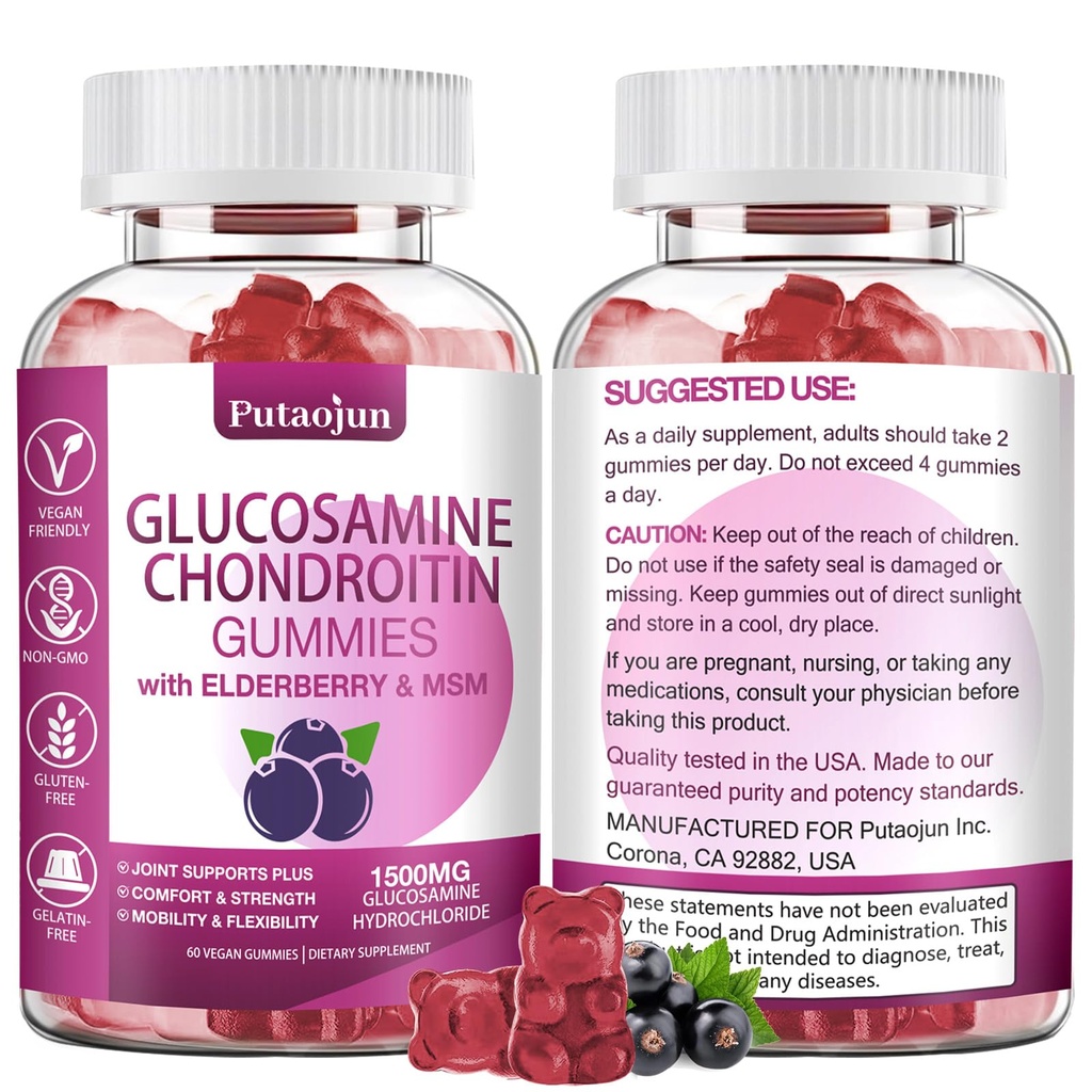 Glucosamine Chondroitin Suplementos con MSM &amp; Elderberry ← Glucosamine Chondroitin Gummy for Women &amp; Men TEN Glucosamine chondroitin Gummies Extra Strength TEN Joint Supplement TEN 1 Pack