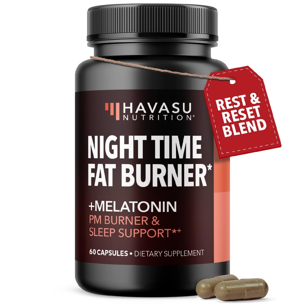 Cápsulas de quemador de tiempo nocturno para hombres y mujeres - Appetite Suppressant for Weight Loss with White Kidney Bean - 60 Conde - Metabolism Booster con Melatonin para el soporte para dormir - 2 meses de suministro