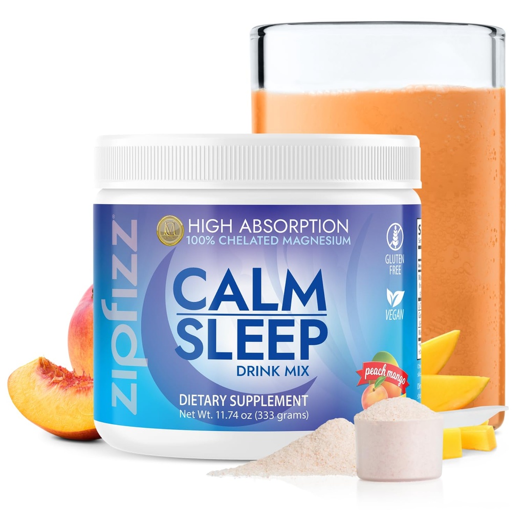Zipfizz Nightly Calm &amp; Sleep Supplement Powder, Peach Mango, 12.3 oz (30-60 Servings) Silencio Natural Sleep Aid For Kids &amp; Adults TEN Contiene Magnesium, Melatonin, L-Theanine TEN Relaxation & Mood Enhancement