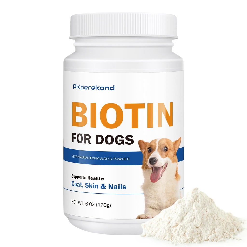 Biotina para perros, apoya la carne brillante y la piel sana, fortalece las uñas de perros, suplemento de polvo de biotina para la cama de perros, alivio de la piel seca para perros, 6 oz