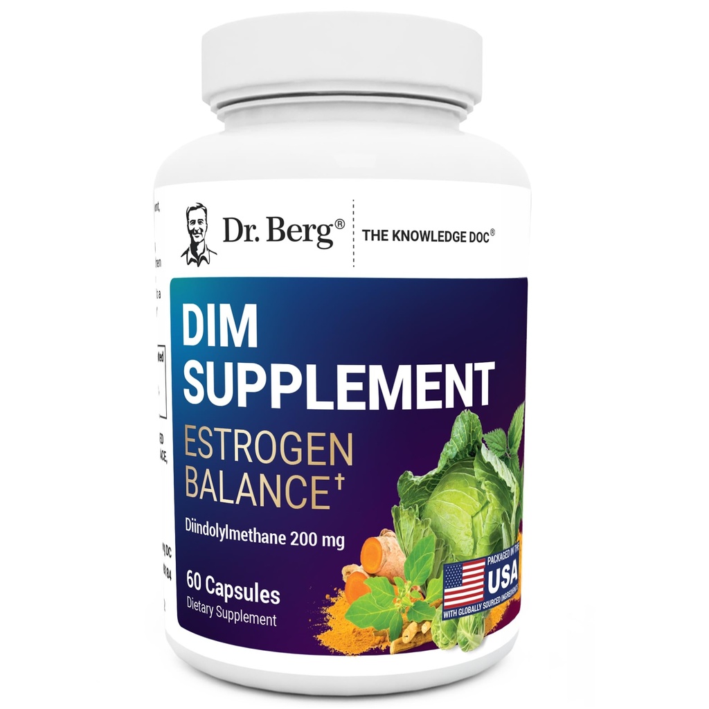 Dr. Berg DIM Suplemento Estrógeno Balance - Original Estrógeno Suplemento para Mujeres con Diindolylmetano para Síntomas Menstruales " Alivio de la menopausia " Black Pepper for Enhanced Absorption - 60 cápsulas