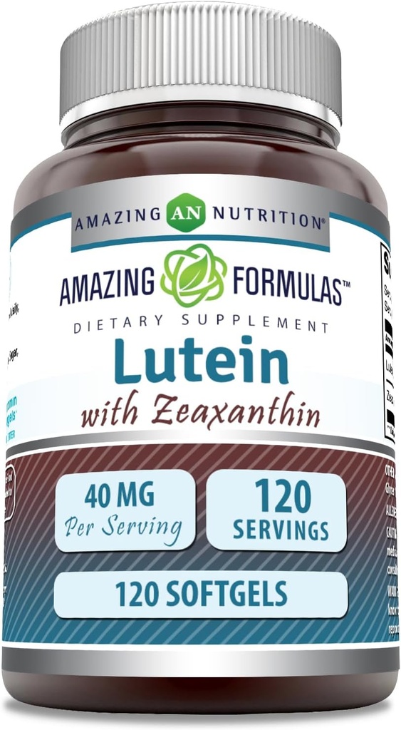 Fórmulas asombrosas Lutein 40 mg con Zeaxanthin 1600 mcg TENIDO Softgels Suplemento No-GMO TENIDO Gluten Free TEN Made in USA (40 mg, 120, Conde)