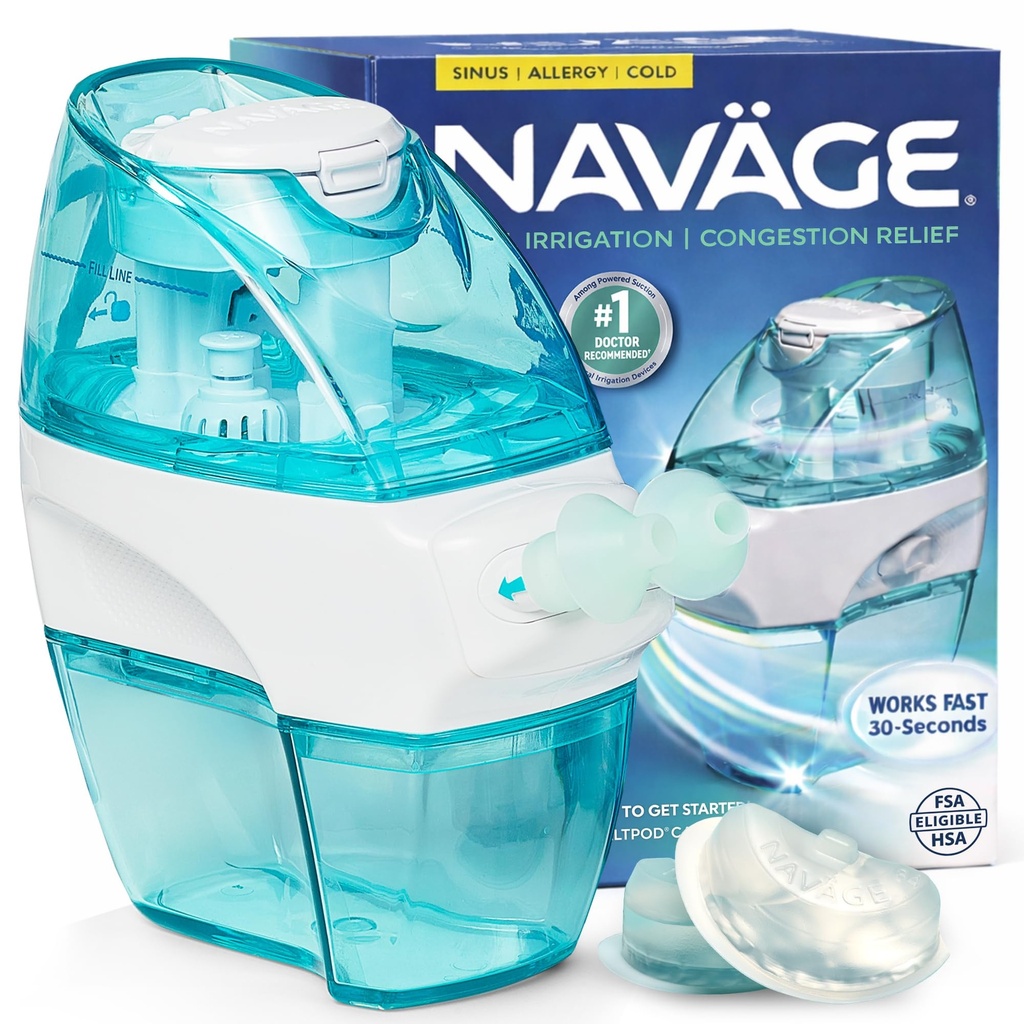 Navage Starter Bundle - Nasal Irrigation System - Saline Nasal Rinse Kit con 1 Navage Nose Cleaner y 30 Salt Pods