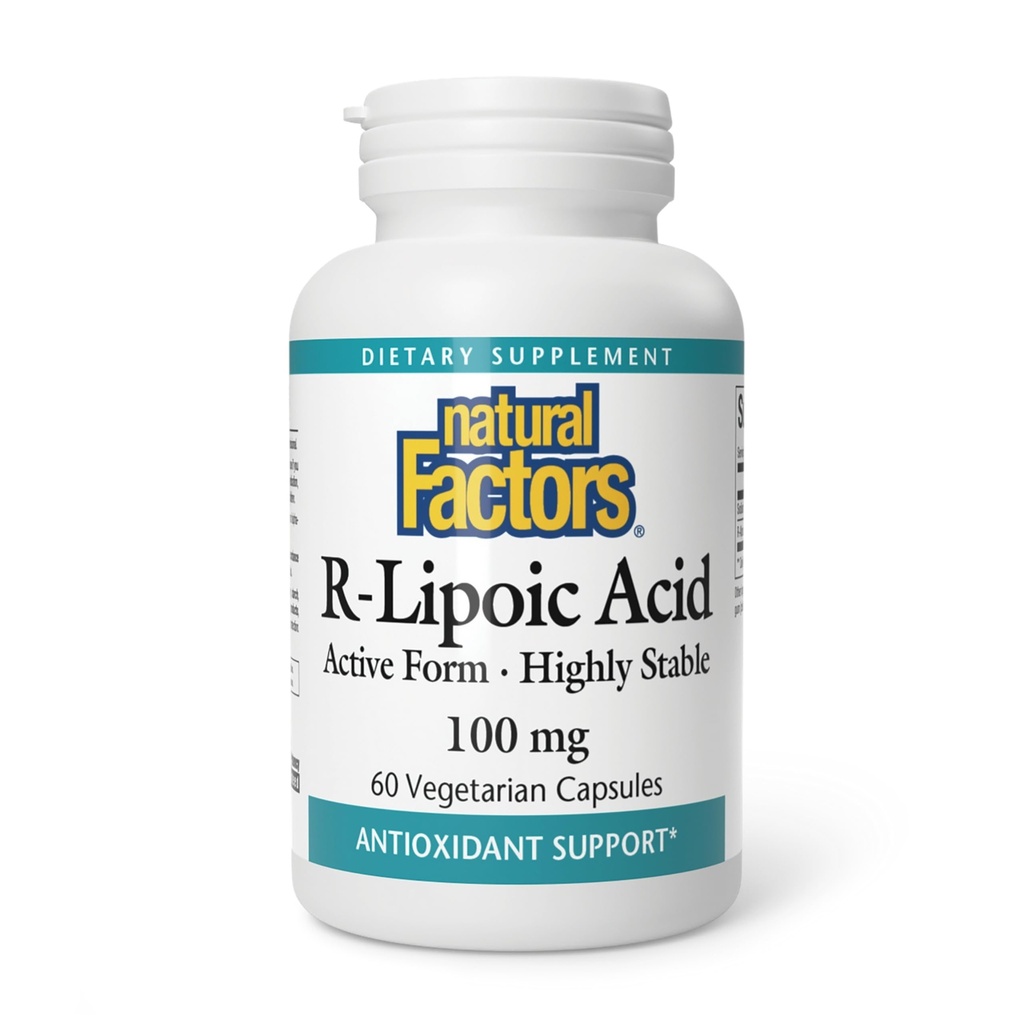 Factores naturales, ácido R-Lipoico, soporte antioxidante, 60 cápsulas