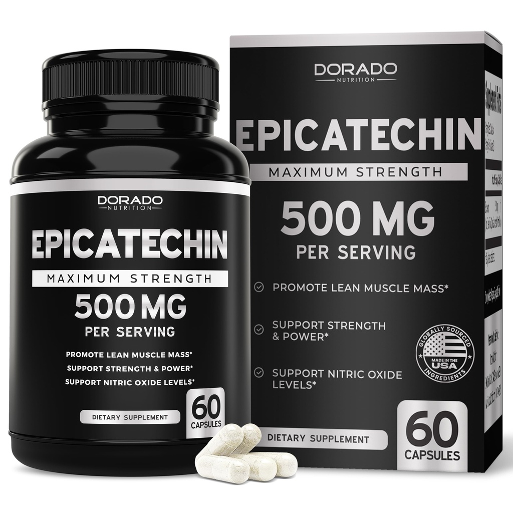Epicatechin Extract 500mg Por Serving (60 cápsulas) Myostatin Inhibitor, Myostatin Blocker for Lean Muscle, Nitric Oxide, Stamina ' Endurance – Non GMO, Vegan Supplement " Third Party Tested