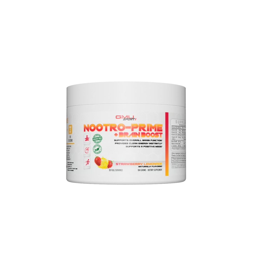 Nootro-Prime Brain Boost - Focus Brain Supplement - Mushroom Supplement Powder with Alpha GPC, Nootropic Brain Supplements for Memory and Focus with Lions Mane, 30 Servings, Strawberry Lemonade