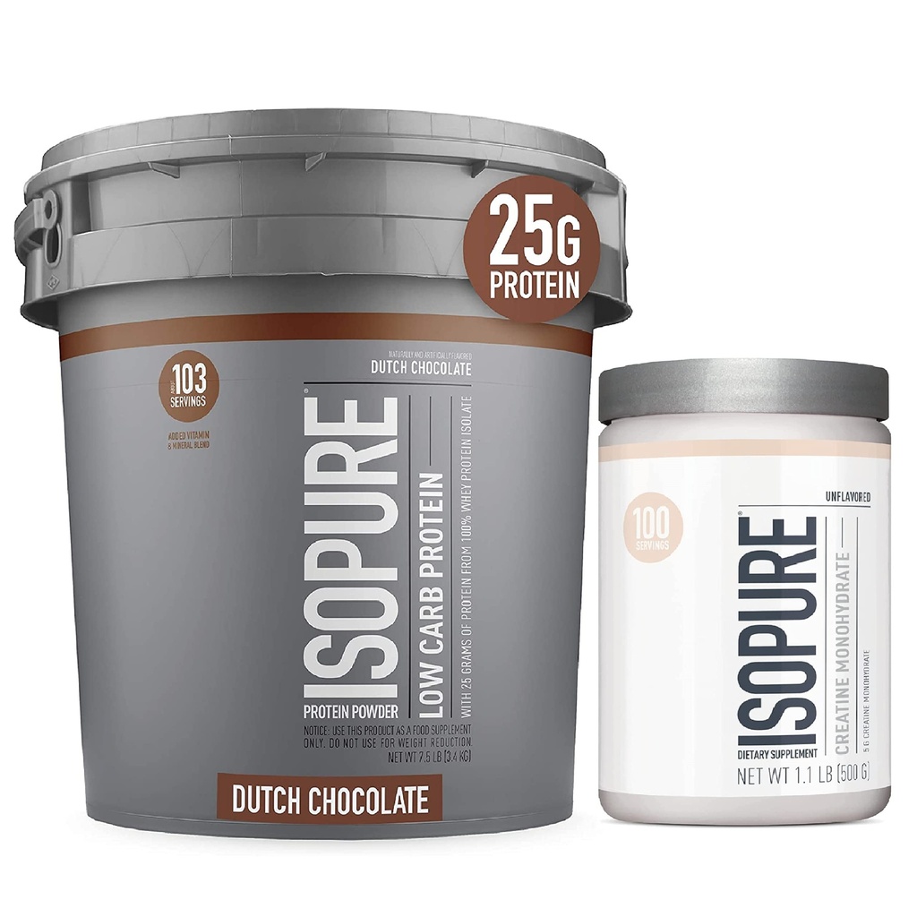Isopure Protein Powder Bajo Carb Con Cretina Powder 500g Desarrollado, Keto Friendly Protein Powder, 100% Whey Protein Isolate, Protein Flavor: Dutch Chocolate, 7.5 Libras