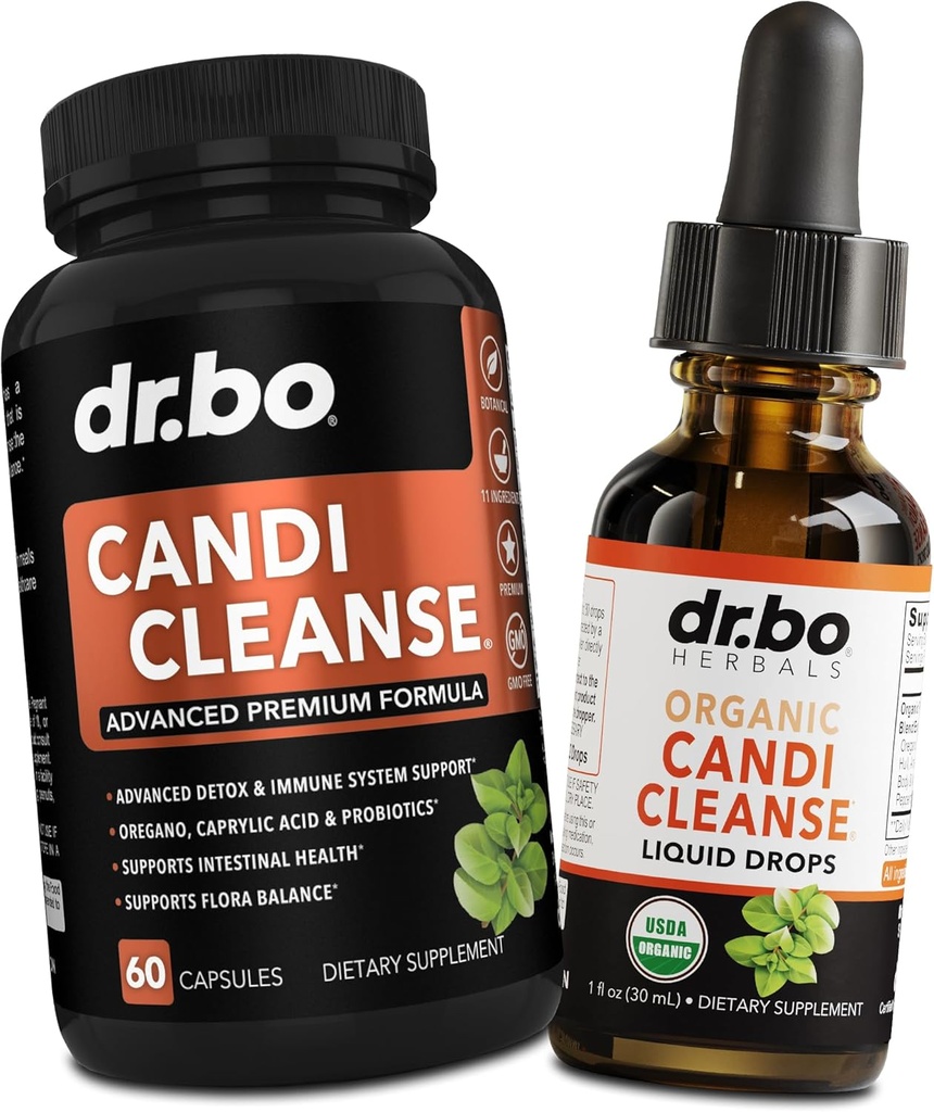 Candi Cleanse Support Suplemento Pills & Drops - Oregano orgánico gotas de aceite Líquido & Black Walnut Wormwood - Extra Strength Natural Oral Gut Cleanser Detox Health Supplements " Caprylic Acid Capsules