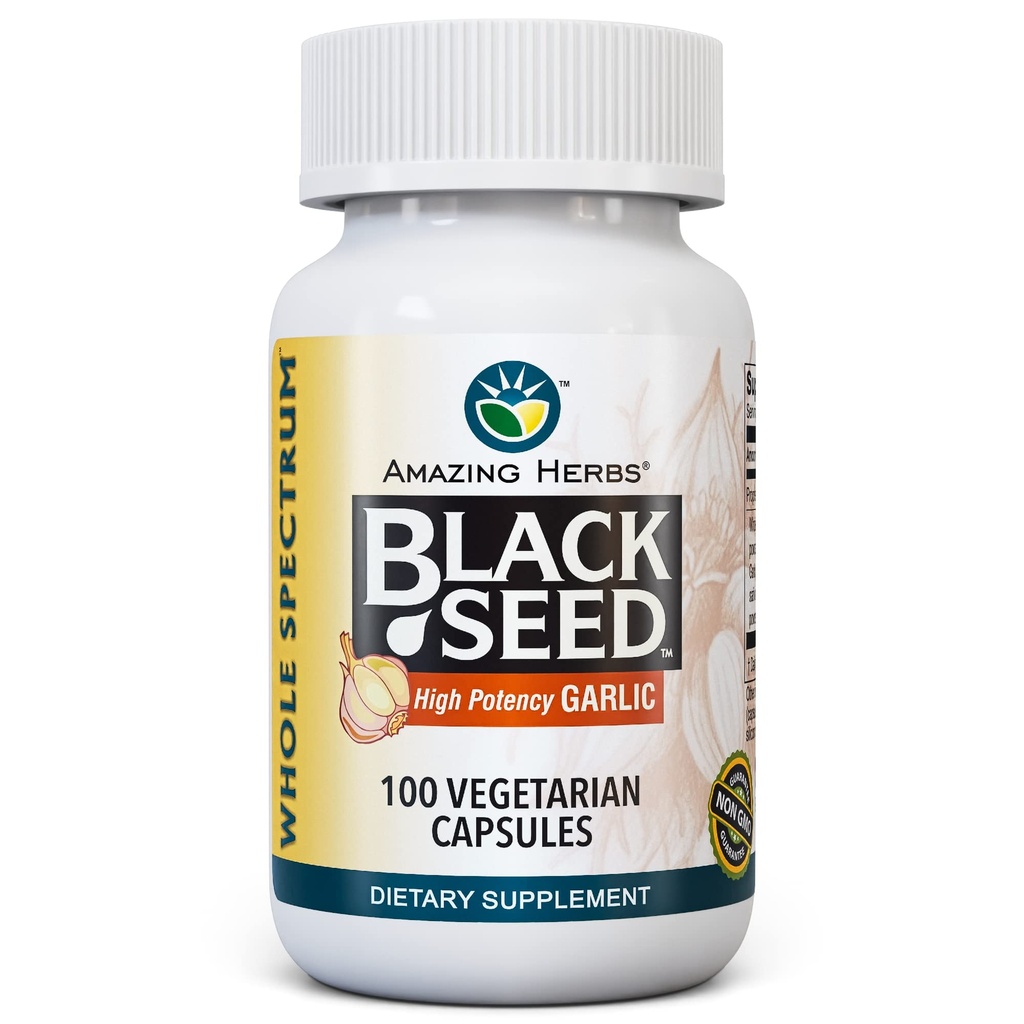 Herbs increíbles enteros espectro negro semilla & alta potencia ajo, cápsulas vegetarianas - libre de gluten, no-OMG, Vegan, soporta el sistema inmunológico, función pulmonar, " salud cardiovascular - 100 cuenta