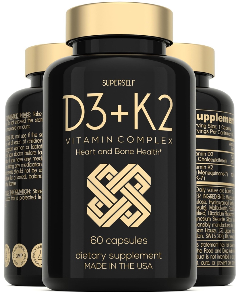 Vitamina D3 K2 cápsulas - Vitamina D3 5000 UI y Vitamina K MK7 100mcg - 60 cápsulas - EE.UU. Hecho suplemento de vitamina D vegetariana - VIT de alta resistencia D para huesos, musculo, dientes, sistema inmunológico