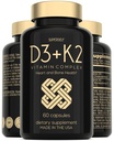 Vitamina D3 K2 cápsulas - Vitamina D3 5000 UI y Vitamina K MK7 100mcg - 60 cápsulas - EE.UU. Hecho suplemento de vitamina D vegetariana - VIT de alta resistencia D para huesos, musculo, dientes, sistema inmunológico