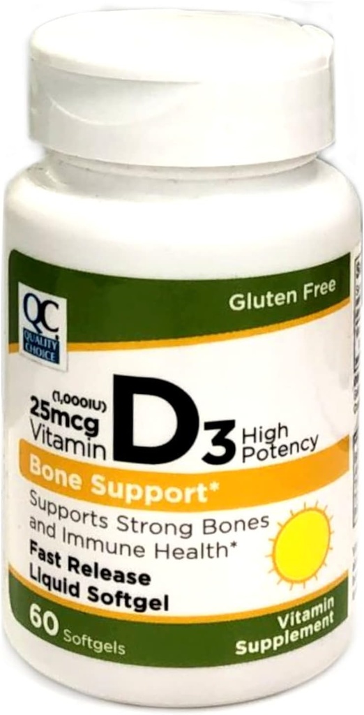 Calidad Elección High Potency Vitamin D3 Bone Support and Immune Health, Easy to Swollow Softgel Vitamin Suplemento 60 Con Bottle