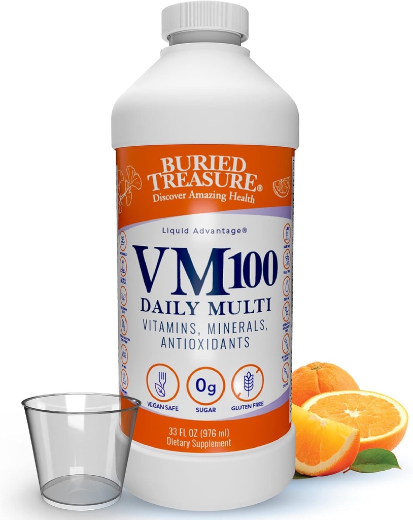 Tesoro enterrado VM100 Daily Multi - 32 Actuaciones, Vitaminas líquidas Suplemento Minerales con Copa de Dose