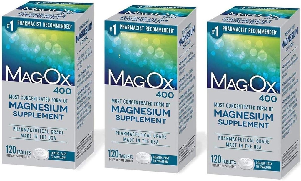 Mag-Ox 402 Mag-Ox 400 Suplemento dietético magnesio Cuadros, 483 mg Oxido de magnesio-3 Conde, 3-Pack, 3.0 Conde