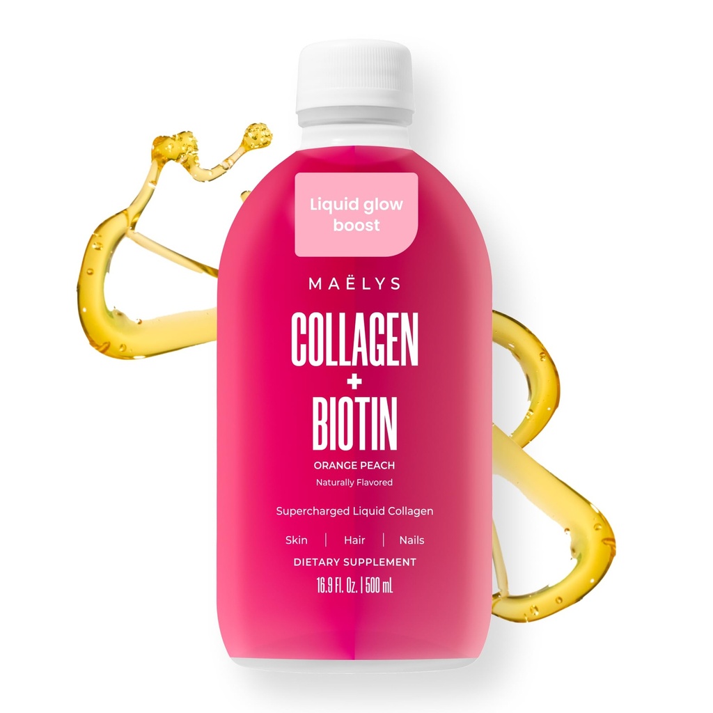 MÁS Super Charged Liquid Collagen for Women - Collagen Peptides Suplemento con Biotin for Hair, Skin and Nails - Liquid Hydrolyzed Collagen Peptides