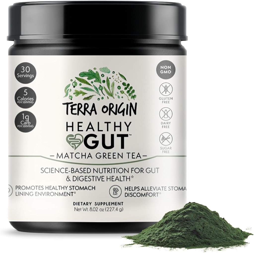 Saludable Gut Matcha Green Tea ← 30-Servings with L-Glutamine, Zinc, Glucosamine, Slippery Elm Bark y Más!