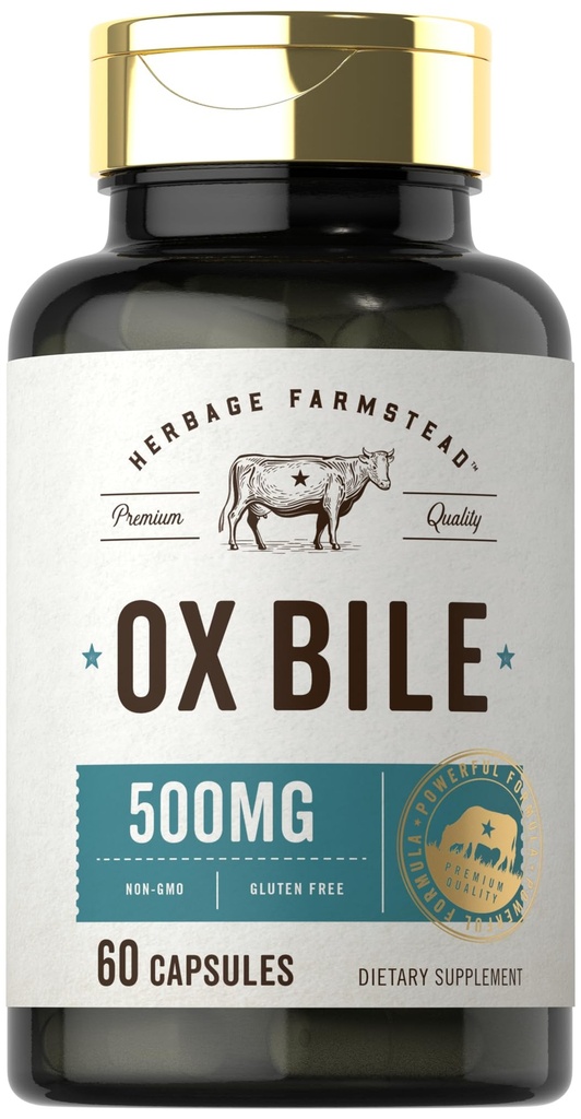 Carlyle Ox Bile Suplemento 500 mg ← 60 cápsulas ← Enzymes Digestivos Silencio No GMO &amp; Gluten Vida libre por Herbage Farmstead