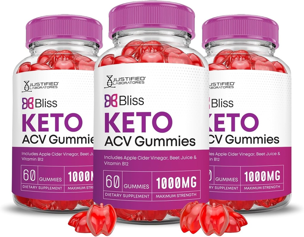 Laboratorios Justificados (3 Pack Bliss Keto ACV Gummies Advanced Fórmula 1000MG Bliss Keto Gummies Apple Cider Vinegar Boost Formulado con Powder Pomegranate Beet Juice B12 Vegan No GMO 180 Gummys