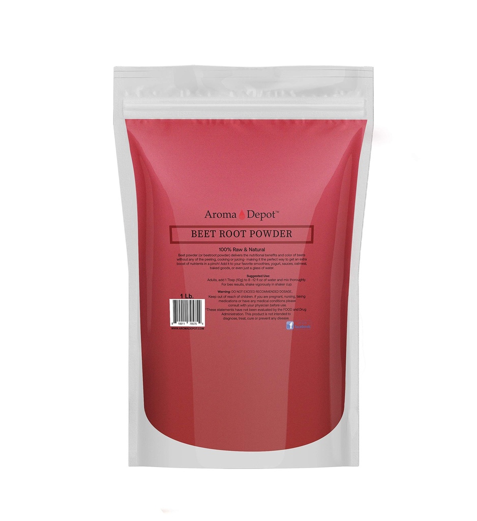 Powder de remolacha 1 lb. por Aroma Depot Raw " Non-GMO I Vegan " Gluten Free I Nitric Oxide Booster I Boost Stamina and Increases Energy Immune System Booster I 100% Natural