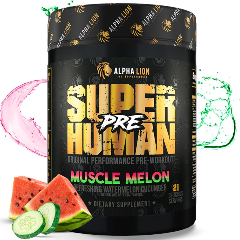 ALPHA LION Superhuman Pre Workout Powder, Beta Alanine, L-Taurine ' Tri-Source Caffeine for Sustained Energy & Focus, Nitric Oxide & Citrulline for Pump (21 Servings, Muscle Melon)