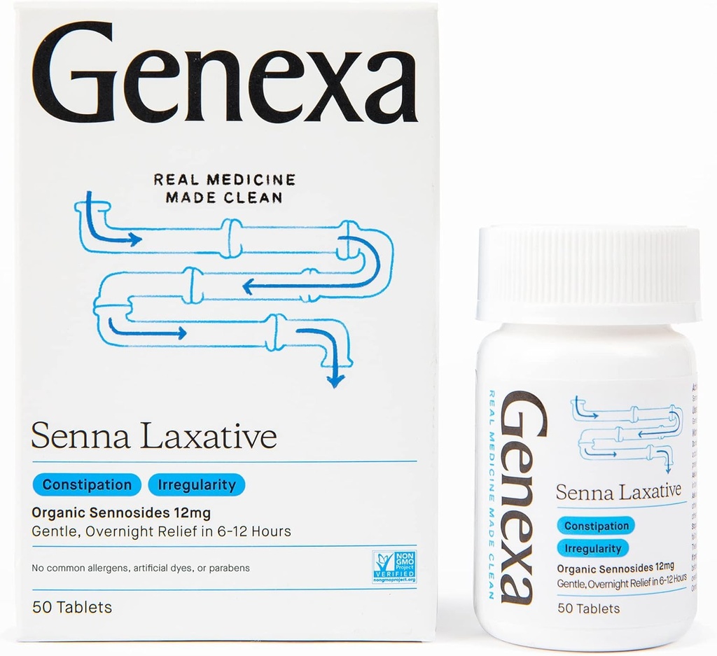 Genxa Senna Laxative Tablets ← Irregularidad &amp; Estreñimiento Alivio Silencioso Efectivo, Noche Laxante Silencio Libre de Talc Silencio Certified Orgánica &amp; No-GMO Silencio 50 Tablets