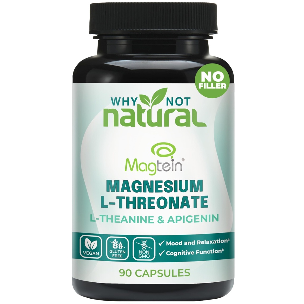 Complejo Magnesio L-Threonate con Apigenin y L-theanine, 90 cápsulas, Suplemento Patented Magtein