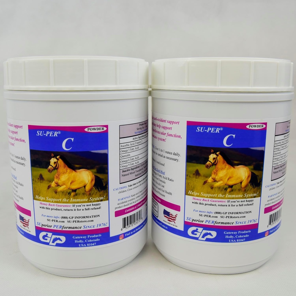 SU-PER C Vitamina C para Caballos - Equino Antioxidante &amp; Apoyo Inmunitario Suplemento - Vitaminas de Caballos &amp; Minerales Suplemento - 2,5 libras, (2 Pack)
