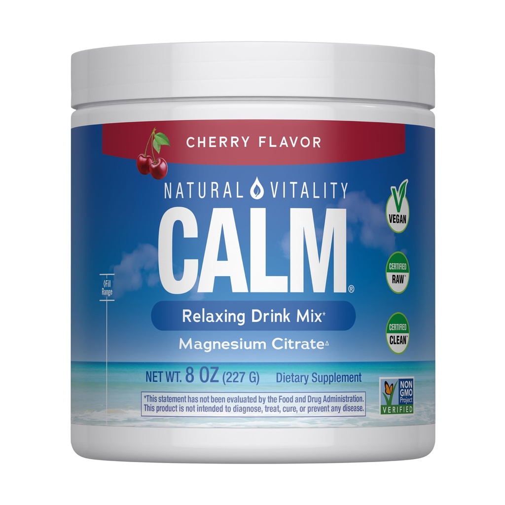 Natural Vitality Calm, Magnesium Supplement, Anti-Stress Drink Mix Powder, Gluten Free, Vegan, & Non-GMO, Cherry, 8 oz