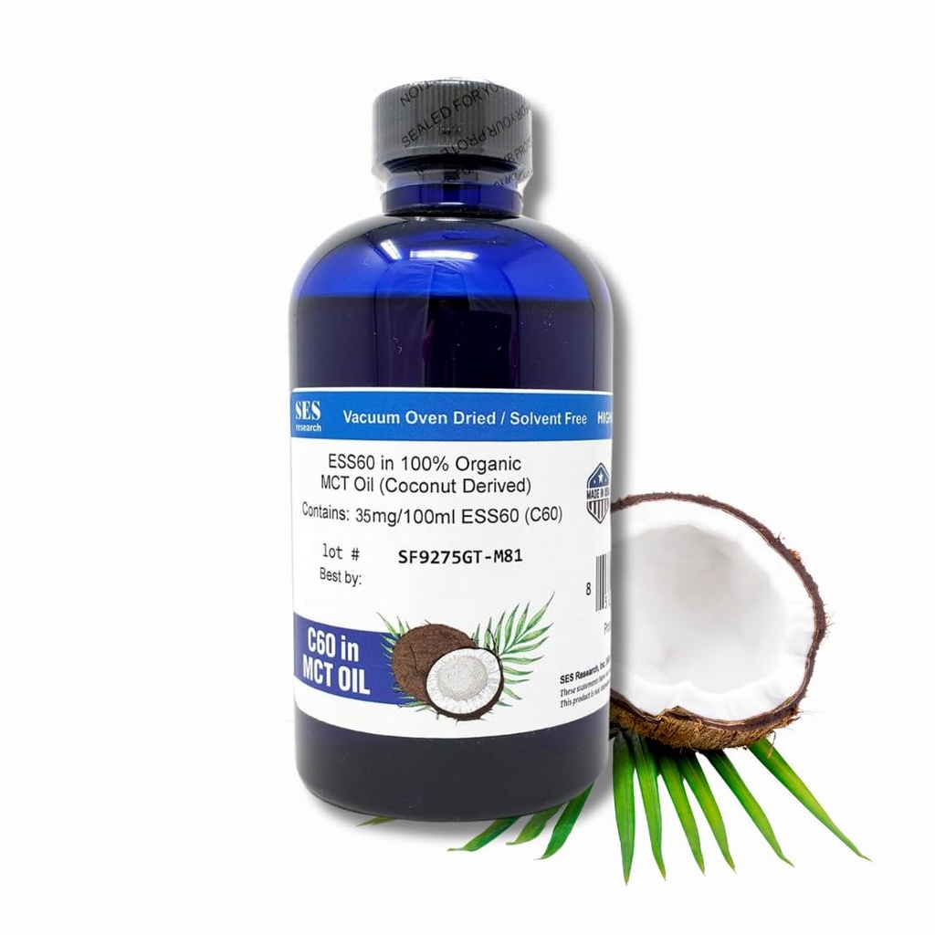 SES Research C60 Organic MCT Derivado de coco de aceite - 99,99% Carbon60 - Suplemento Nootropico Antioxidante - Por la longevidad - sueño - energía & inmunidad 4Oz