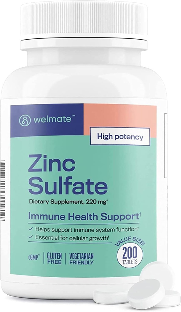 WELMATE Sulfato de Zinc 220mg ← Suplemento dietético ← Apoyo a la Salud de Immune tención 200 Tablets