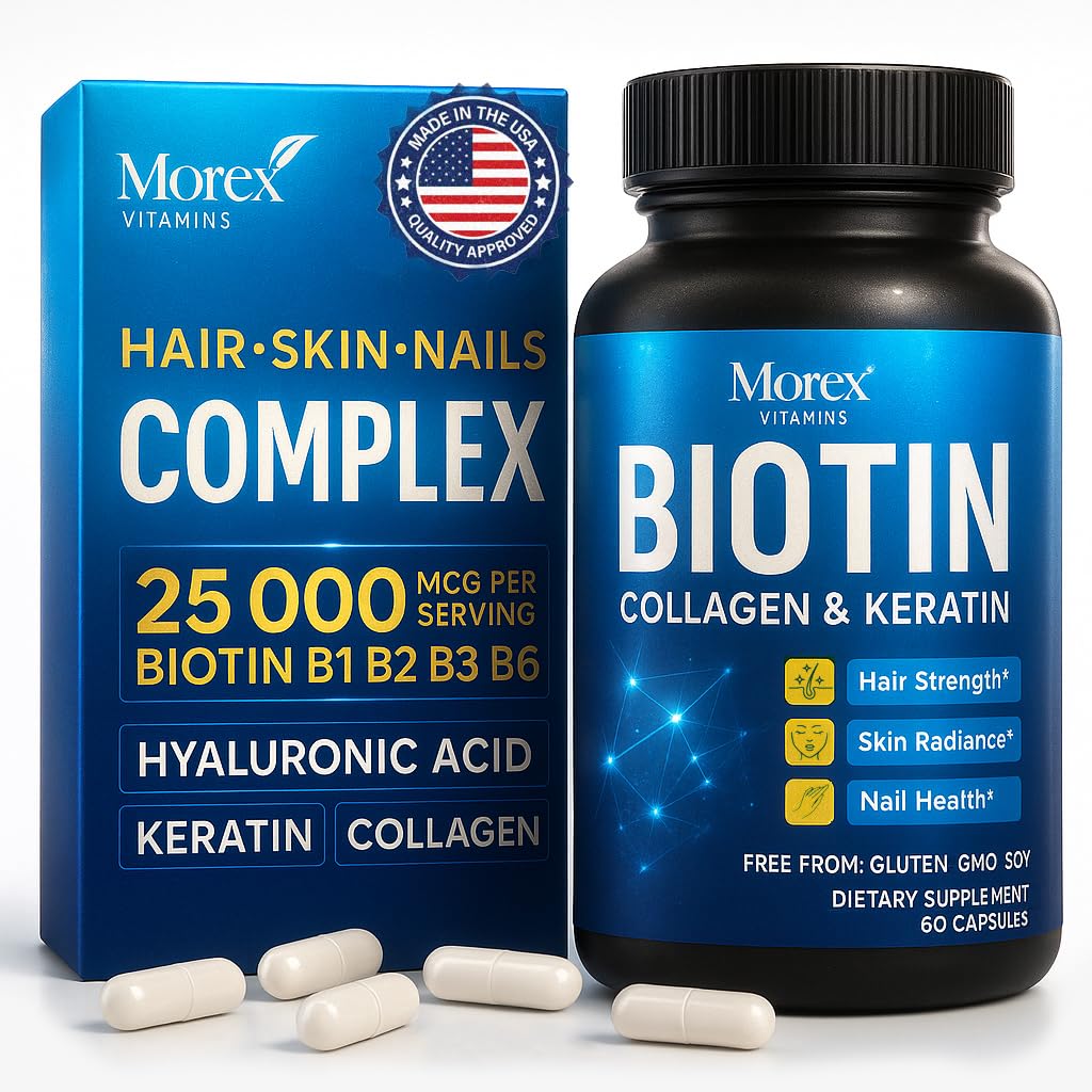 Biotin Keratin & Collagen Capsules - Made in USA - Natural Collagen, Keratin " Biotin for Hair Growth - Biotin " Collagen Vitamins with Multi Collagen Peptides for Hair Loss, Skin " Nails - 60 caps