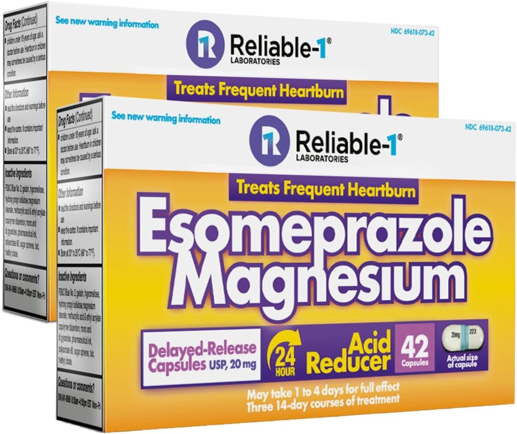 Fiable-1 Laboratorios Esomeprazole 2-Pack - Magnesio Delayed Release Reductor de ácido 20Mg cápsulas para el alivio de acidez frecuente 84 Ct
