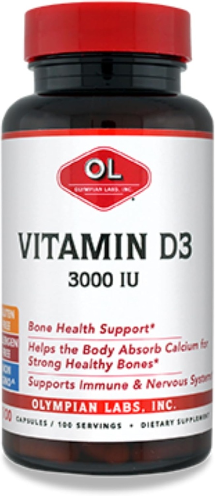 Laboratorios Olímpicos Vitamina D3 3000 Iu 100 cápsulas Apoyo a los huesos fuertes