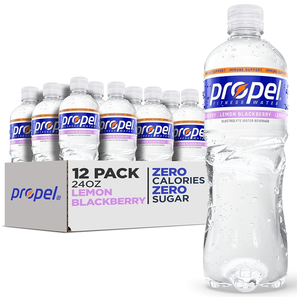 Propel Immune Soporte con Vitamina C + Zinc, Lemon BlackBerry, 24oz Botella, Pack de 12