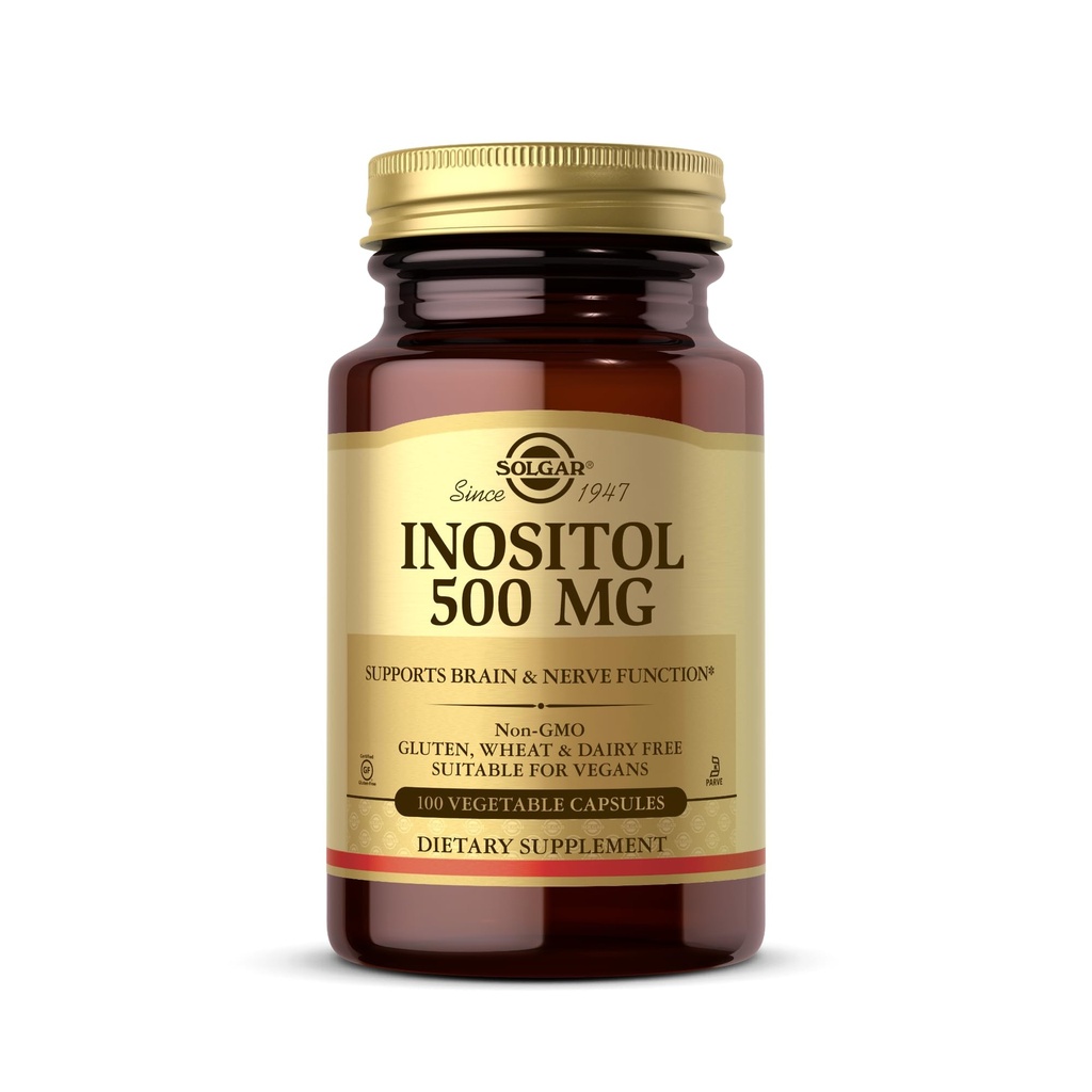 Solgar Inositol 500 mg - 100 cápsulas vegetales - Soportes Función celular " Salud cerebral - Vegan, Gluten Gratis, Dairy Free, Kosher - 100 servicios