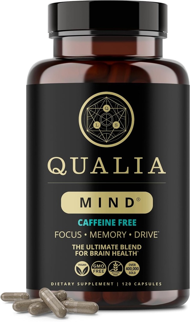 QUALIA MIND (Caffeine Free) TENIDO EL Blend Ultimate para la salud cerebral* ← Doctor-Formulated Nootropic To Fuel Focus & Concentration* tención apoya la salud cerebral a largo plazo