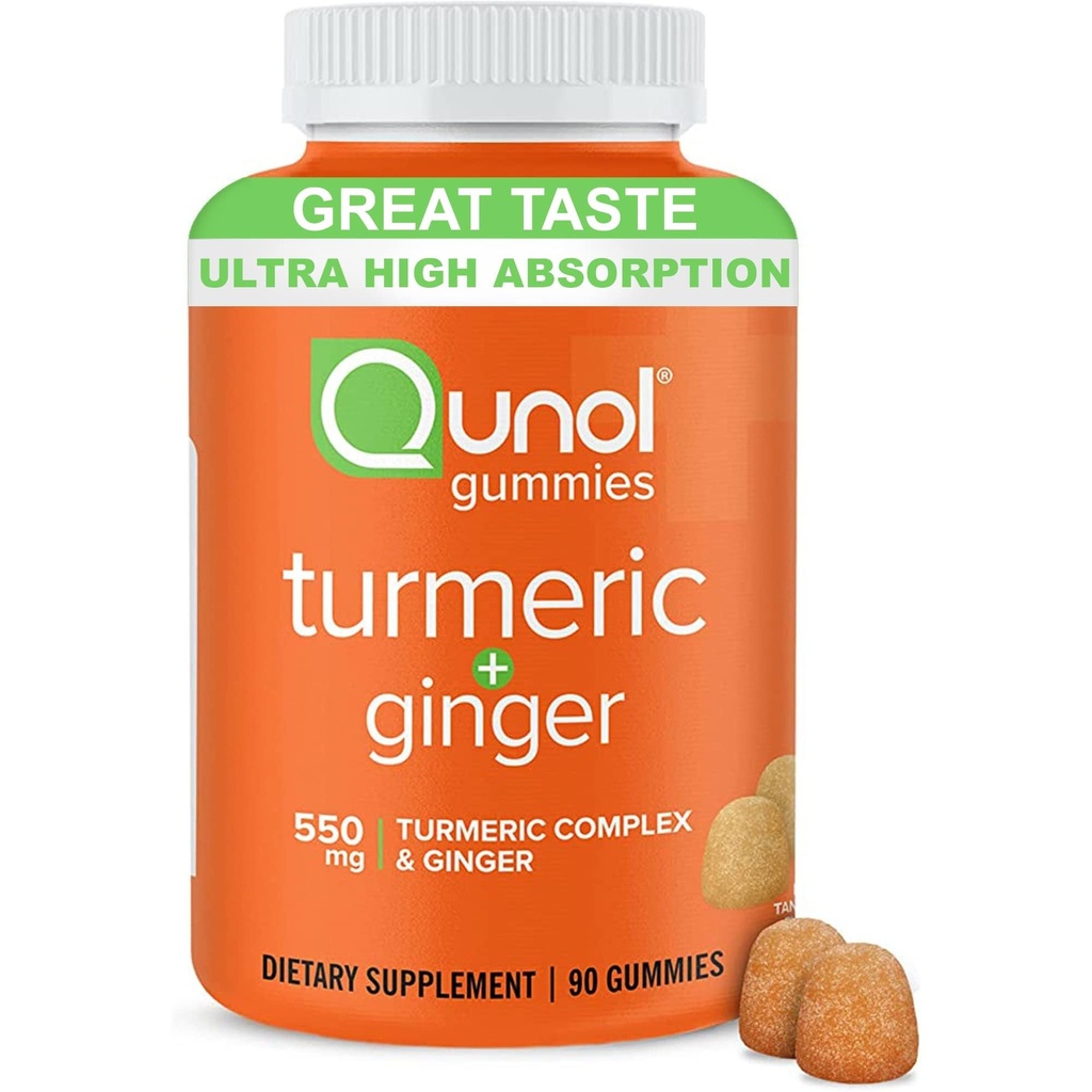Qunol Turmeric y Ginger Gummies - Suplemento de Apoyo Conjunto con Ultra Alta Absorción, 90 Conde Vegan y Gluten Free Gummies