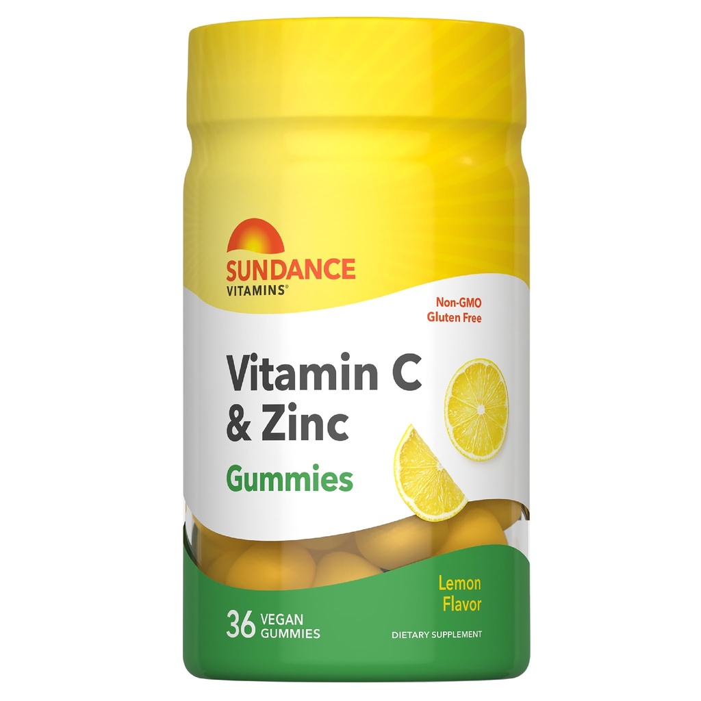 Sundance Vitamina C y Zinc Gummies Silencio 36 Conde Silencio Lemon Flavor Silencio Vegan, No GMO y Gluten Suplemento Gratis