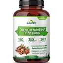 Zazzee Extra Strength French Maritime Pine Bark 20:1 Extracto, 350 mg Por Capsule, 180 Vegan Capsules, 95% Proanthocyanidins, Kosher, 6 Month Supply, Standardized 20X Extract, Non-GMO, Made in The USA